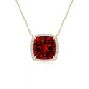 Angara Lab-grown Cushion Ruby Halo Pendant With Filigree In Yellow Gold/deep Rich Red