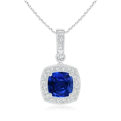 Angara Lab-grown Cushion Sapphire Pendant With Diamond Halo In Blue