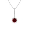 Angara Lab-grown Dangling Round Ruby And Diamond Halo Pendant In White Gold/deep Rich Red