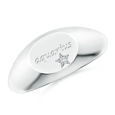 Angara Lab-grown Diamond Aquarius Engraved Signet Ring In Metallic
