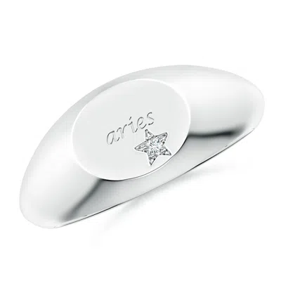 Angara Lab-grown Diamond Aries Engraved Signet Ring In Metallic