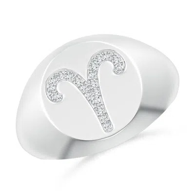 Angara Lab-grown Diamond Aries Zodiac Sign Signet Ring In Metallic