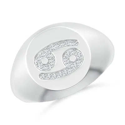 Angara Lab-grown Diamond Cancer Zodiac Sign Signet Ring In Metallic