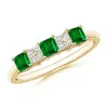Angara Lab-grown Diamond Cluster And Three Stone Square Emerald Ring In Yellow Gold/rich Green