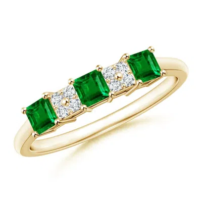 Angara Lab-grown Diamond Cluster And Three Stone Square Emerald Ring In Green
