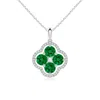 Angara Lab-grown Diamond Framed Lab Emerald Clover Pendant In White Gold/rich Green