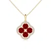 Angara Lab-grown Diamond Framed Lab Ruby Clover Pendant In Yellow Gold/deep Rich Red