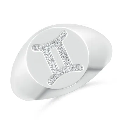 Angara Lab-grown Diamond Gemini Zodiac Sign Signet Ring In Metallic