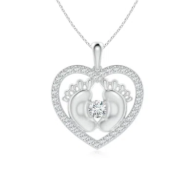 Angara Lab-grown Diamond Heart & Baby Feet Pendant In Metallic