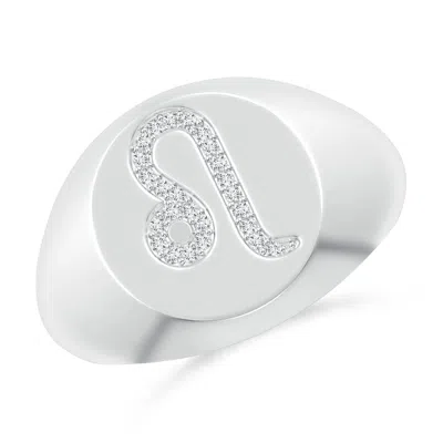 Angara Lab-grown Diamond Leo Zodiac Sign Signet Ring In Metallic
