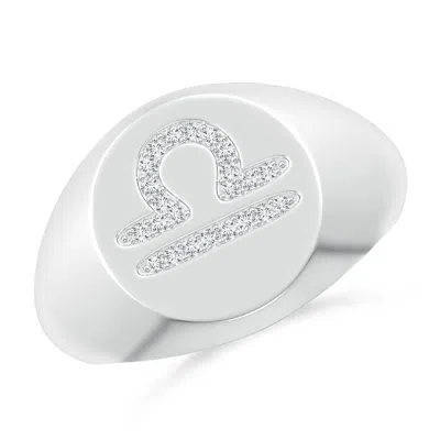 Angara Lab-grown Diamond Libra Zodiac Sign Signet Ring In Metallic