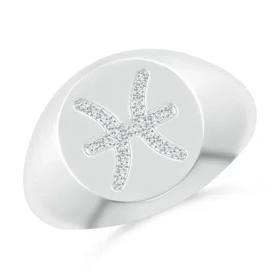 Angara Lab-grown Diamond Pisces Zodiac Sign Signet Ring In Metallic