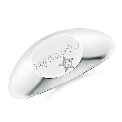 Angara Lab-grown Diamond Sagittarius Engraved Signet Ring In Metallic
