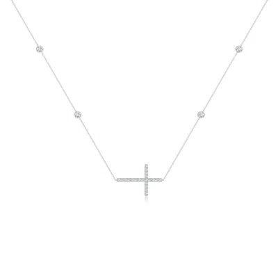 Angara Lab-grown Diamond Sideways Cross Station Necklace In Metallic