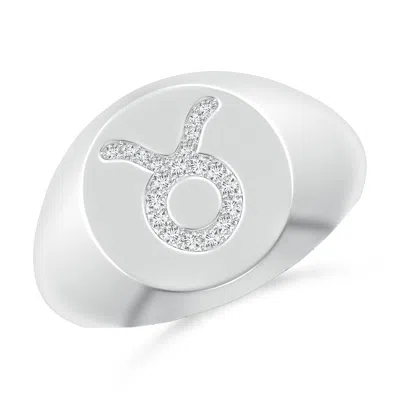 Angara Lab-grown Diamond Taurus Zodiac Sign Signet Ring In Metallic