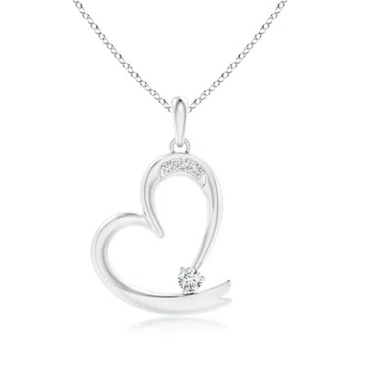 Angara Lab-grown Diamond Tilted Ribbon Heart Dangle Pendant In Metallic
