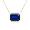 Angara Lab-grown East-west Bezel-set Emerald-cut Blue Sapphire Pendant In Yellow Gold/deep Rich Blue