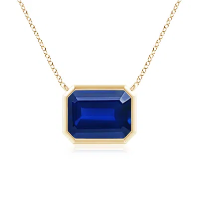 Angara Lab-grown East-west Bezel-set Emerald-cut Blue Sapphire Pendant