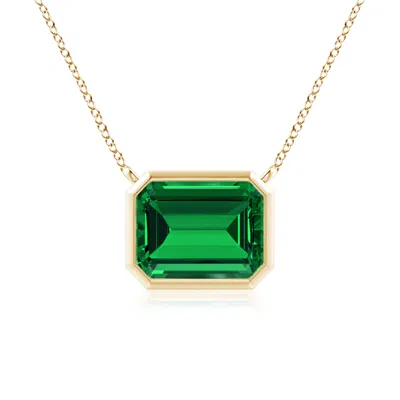 Angara Lab-grown East-west Bezel-set Emerald-cut Emerald Pendant In Gold