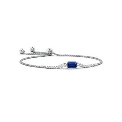 Angara Lab-grown East West Bezel-set Emerald-cut Sapphire Bolo Bracelet In Blue