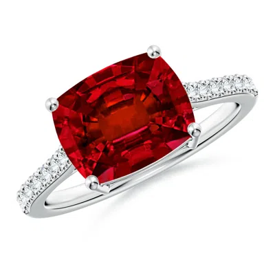 Angara Lab-grown East-west Cushion Rectangular Ruby Cathedral Engagement Ring In Metallic