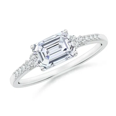 Angara Lab-grown East-west Emerald-cut Diamond Side Stone Engagement Ring In Metallic