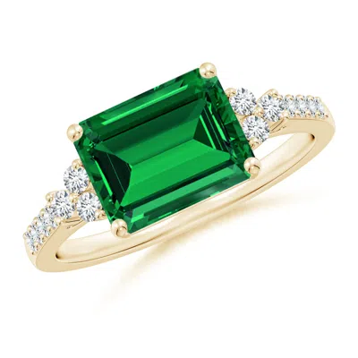 Angara Lab-grown East-west Emerald-cut Emerald Side Stone Engagement Ring In Gold