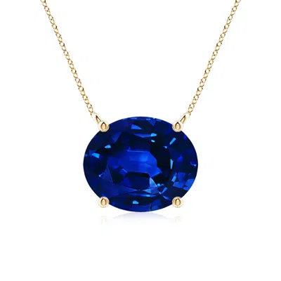 Angara Lab-grown East-west Oval Blue Sapphire Solitaire Pendant