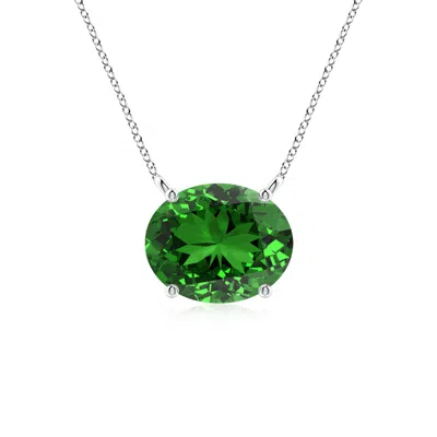 Angara Lab-grown East-west Oval Emerald Solitaire Pendant In Green