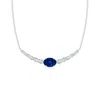Angara Lab-grown East-west Oval Sapphire Curved Bar Necklace With Diamonds In White Gold/deep Rich Blue