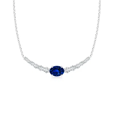 Angara Lab-grown East-west Oval Sapphire Curved Bar Necklace With Diamonds In White