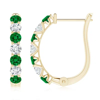 Angara Lab-grown Emerald And Diamond Huggie Hoop Earrings In Gold