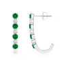 Angara Lab-grown Emerald And Diamond J-hoop Earrings In White Gold/rich Green