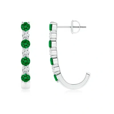 Angara Lab-grown Emerald And Diamond J-hoop Earrings In Green