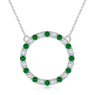 Angara Lab-grown Emerald And Diamond Open Circle Eternity Pendant In Green