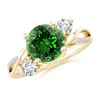 Angara Lab-grown Emerald And Diamond Twisted Vine Engagement Ring In Yellow Gold/rich Green
