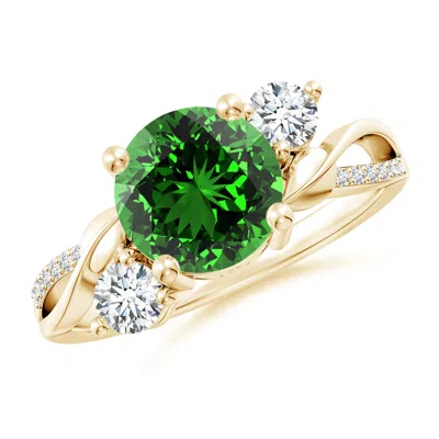 Angara Lab-grown Emerald And Diamond Twisted Vine Engagement Ring In Gold