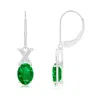 Angara Lab-grown Emerald And Diamond Xo Leverback Drop Earrings In White Gold/rich Green