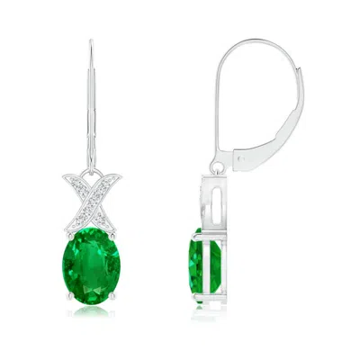 Angara Lab-grown Emerald And Diamond Xo Leverback Drop Earrings In Metallic