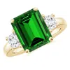 Angara Lab-grown Emerald And Lab Diamond Three Stone Ring In Yellow Gold/rich Green