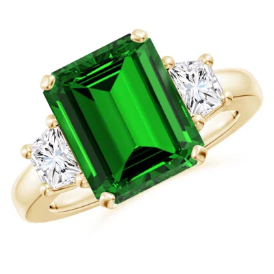 Angara Lab-grown Emerald And Lab Diamond Three Stone Ring In Gold