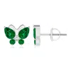 Angara Lab-grown Emerald Butterfly Stud Earrings With Lab Diamond In White Gold/rich Green