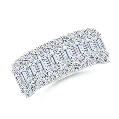 Angara Lab-grown Emerald-cut And Oval Diamond Triple Layer Wedding Ring In Metallic