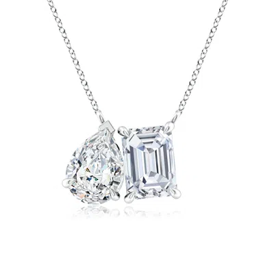 Angara Lab-grown Emerald-cut & Pear Diamond Two-stone Pendant With Filigree In Metallic