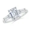 Angara Lab-grown Emerald-cut And Tapered Baguette Diamond Side Stone Engagement Ring In Platinum/f-g