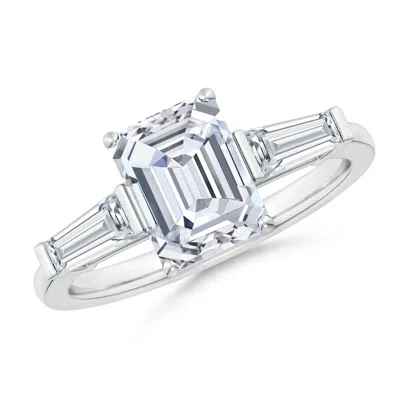 Angara Lab-grown Emerald-cut And Tapered Baguette Diamond Side Stone Engagement Ring In Metallic