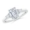 Angara Lab-grown Emerald-cut And Twin Tapered Baguette Diamond Side Stone Engagement Ring In Platinum/f-g
