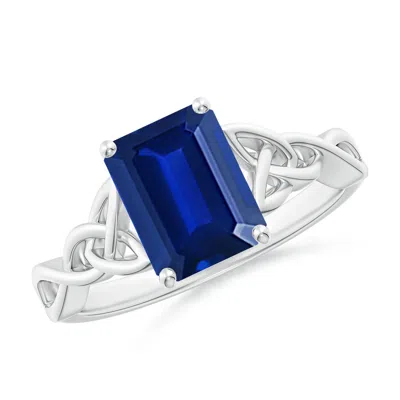 Angara Lab-grown Emerald-cut Blue Sapphire Celtic Knot Engagement Ring In Gold