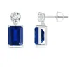 Angara Lab-grown Emerald-cut Blue Sapphire Drop Earrings With Lab Diamond In White Gold/deep Rich Blue