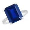Angara Lab-grown Emerald-cut Blue Sapphire Engagement Ring With Lab Diamonds In White Gold/deep Rich Blue
